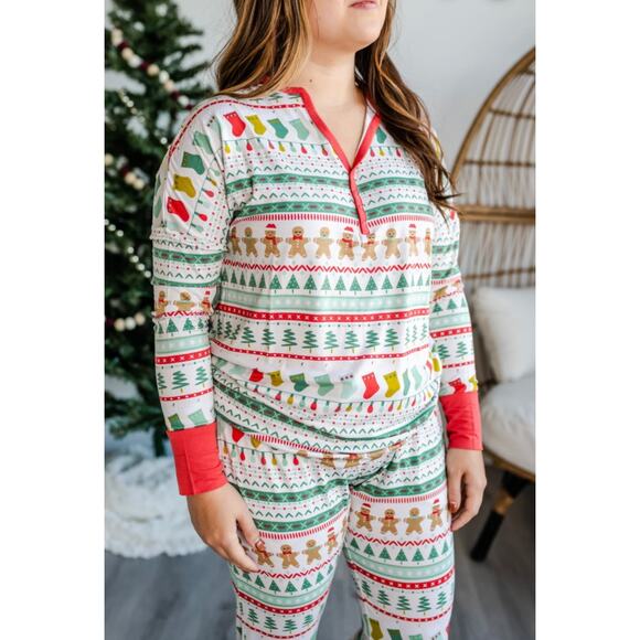 Little Sleepies Women's Fair Isle gingerbread Christmas Pajama Set size Small - Picture 1 of 8